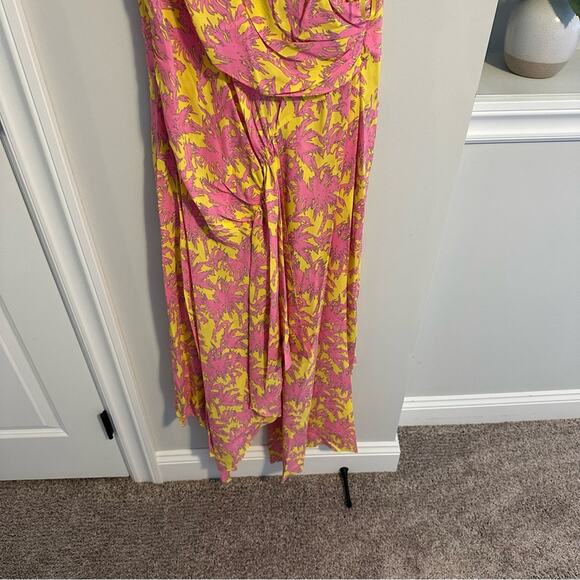 NWT Diane Von Furstenberg DVF Yellow Pink Palm Maxi Dress 8 - Picture 12 of 13